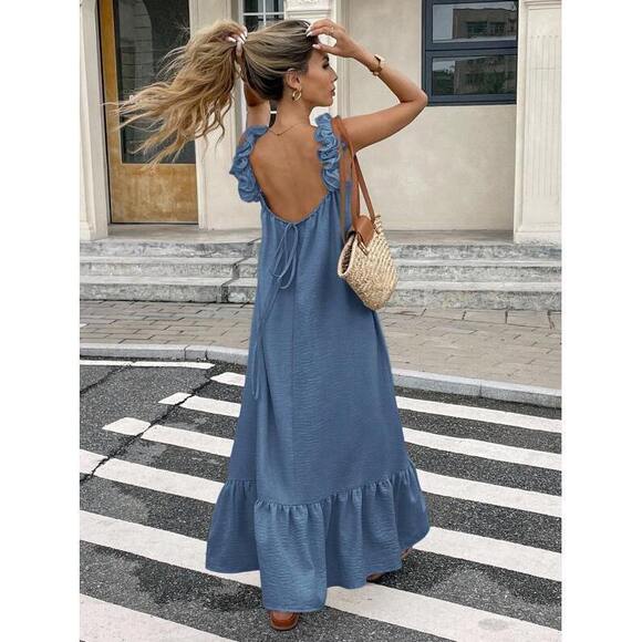Dresses & Skirts - Serisse Solid Color Open Back Dress, Style